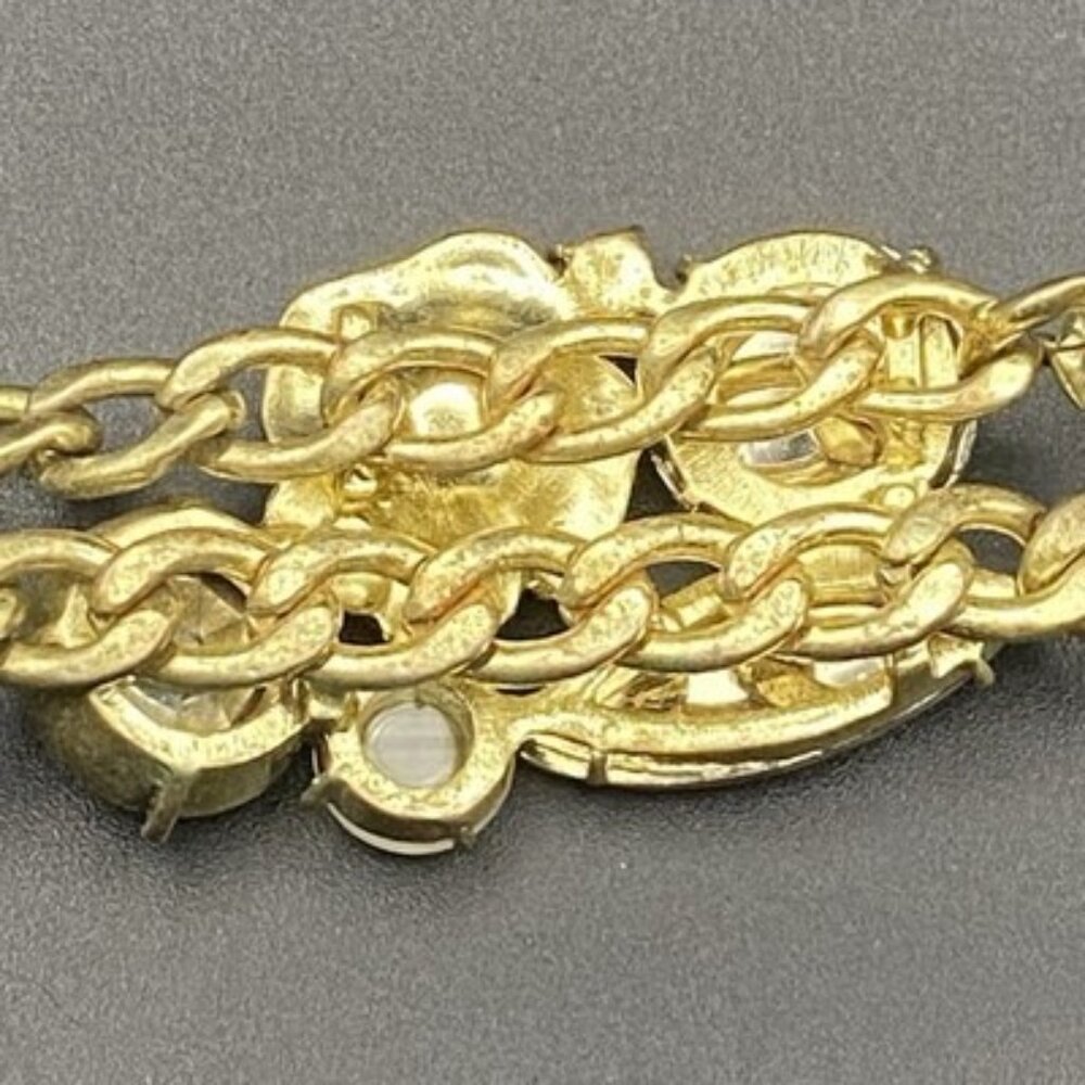 Chicos Gold Tone Chain Bracelet Toggle Clasp Cats Eye Glass Crystal Floral Fall - Picture 5 of 10
